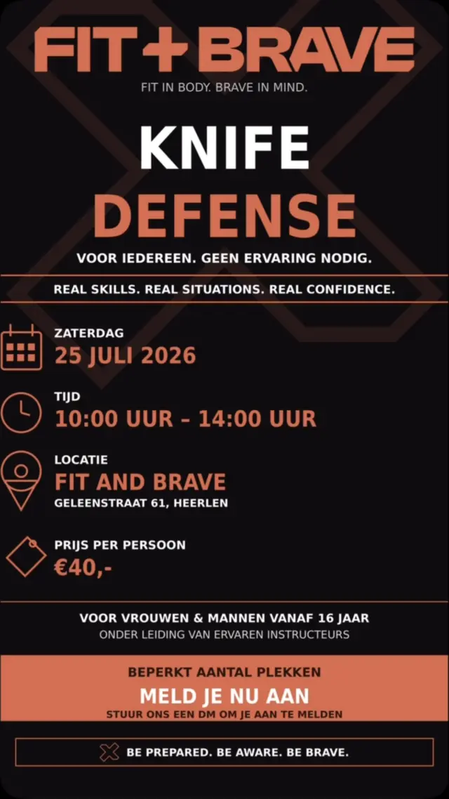 KNIFE DEFENSE WORKSHOP 🔪26 juli • 10:00-14:00 • Heerlen • €40,-Real skills. Real situations. Real confidence.
Geen ervaring nodig — wel lef.Beperkte plekken → DM ons nu#fitandbrave #knifedefense #zelfverdediging #heerlen #limburg selfdefense bebrave workshop